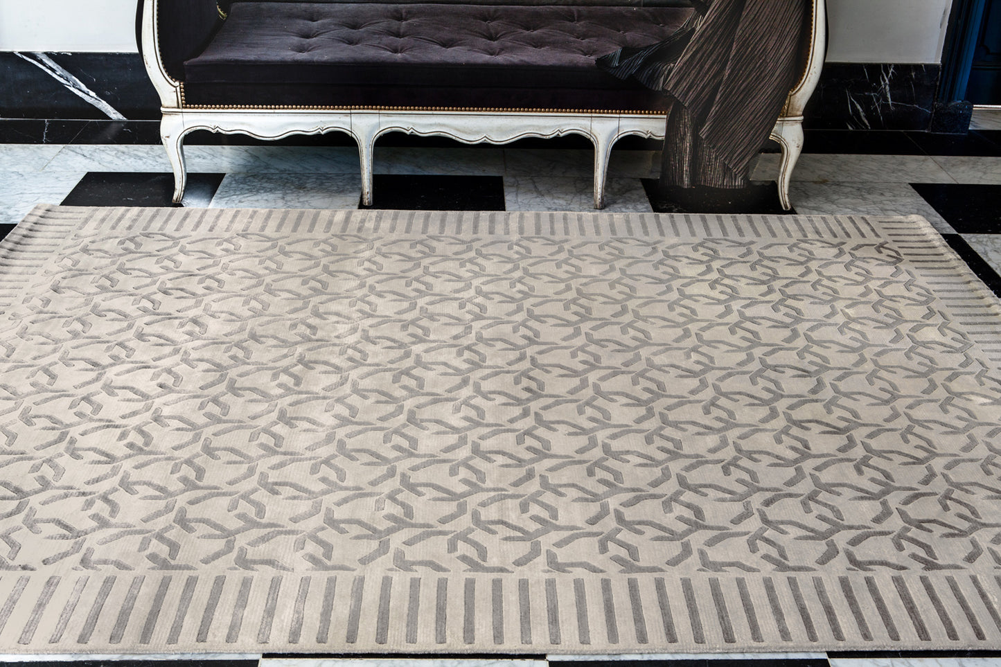 ambiance tapis noué main gris et beige