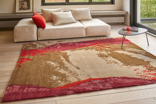 ambiance tapis noué main multicolore beige marron rouge 