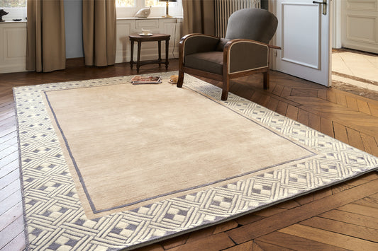 ambiance tapis noué main beige écru gris